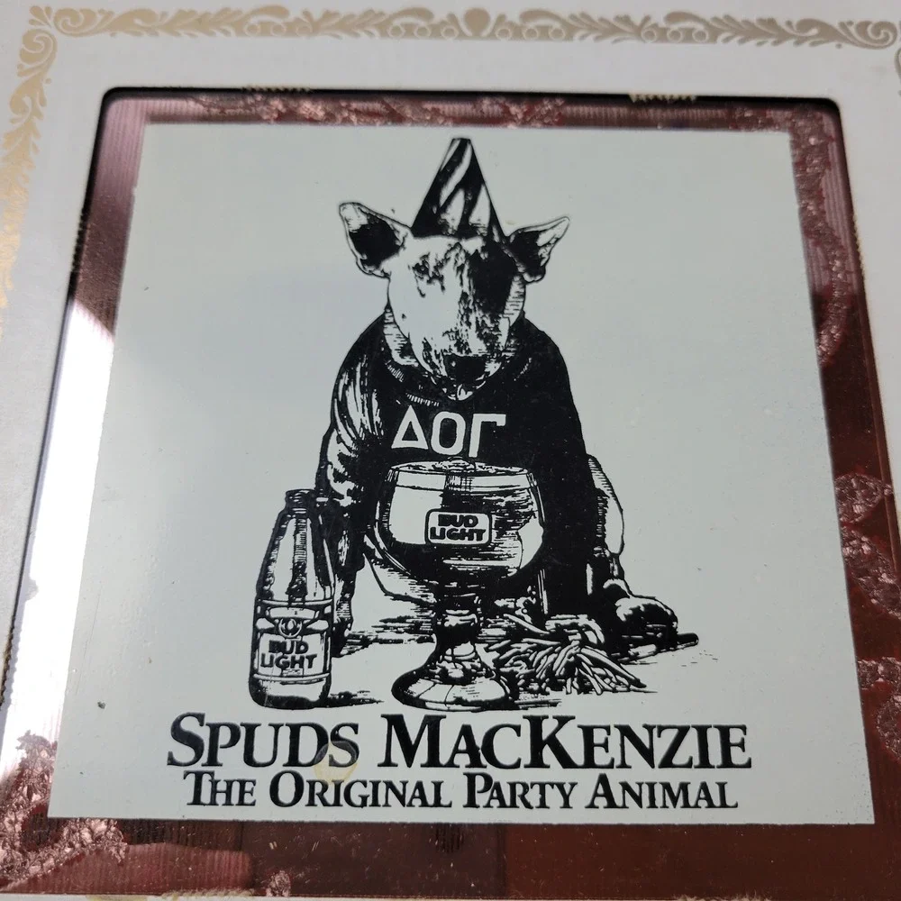 Vintage Spuds MacKenzie Bud Light Carnival Prize Mirror 8x8 Party Animal Decor